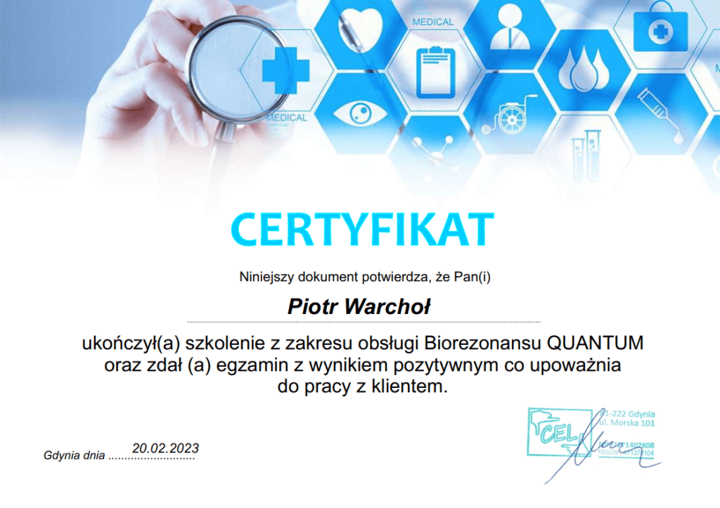 piotr certyfikat biorezonans quantum